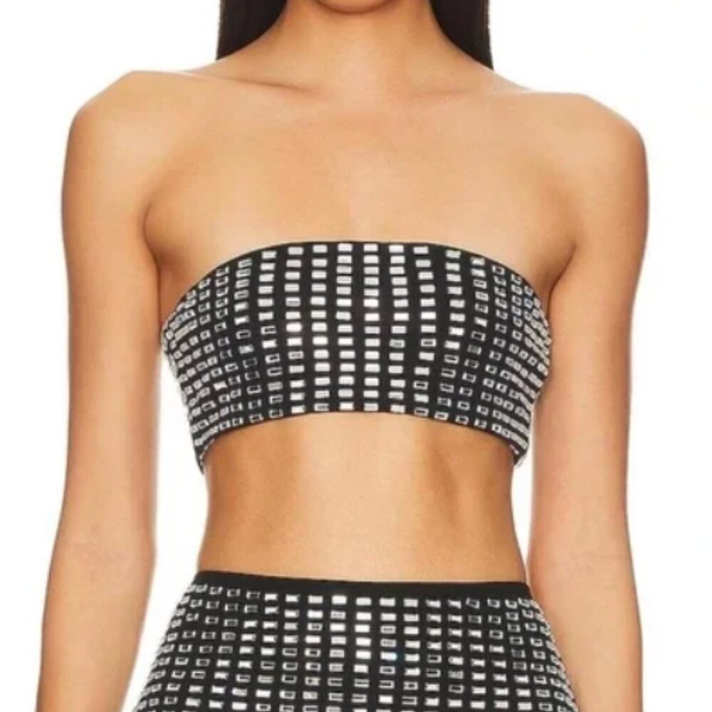 WeWoreWhat Geometric Crystal Bandeau Top In Black Size S NWT